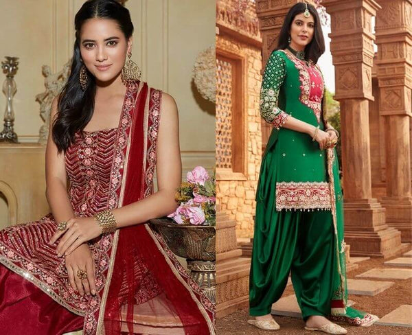 Punjabi Suit - Buy Red Mirror Work Punjabi Patiala Salwar Suit